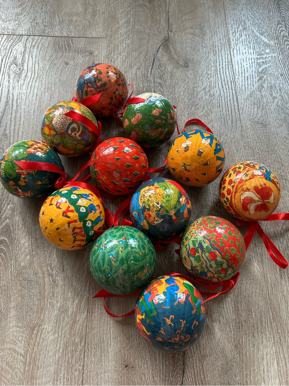 Vintage 12 Days of Christmas Decoupage Decorative Christmas Ornaments 3”